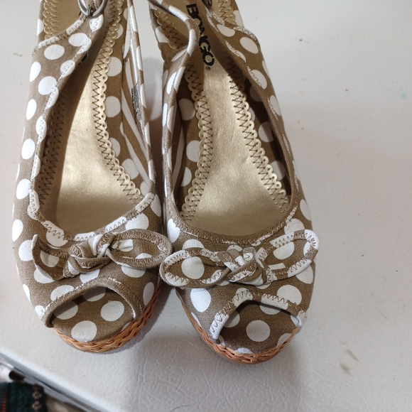 Bongo Brown White Open Toe Polka Dot Slip On Womens 9.5m Pre Owned - Picture 3 of 9